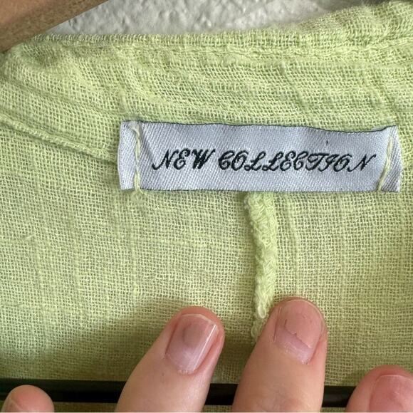 Made in Italy Women's Medium Embroidered Dress Lime Green Linen Cotton Blend - Picture 5 of 9